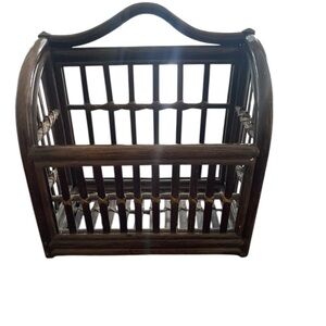 Vintage Japanese Bamboo Magazine Rack Rattan Woven Mid Century Boho Holder Asian